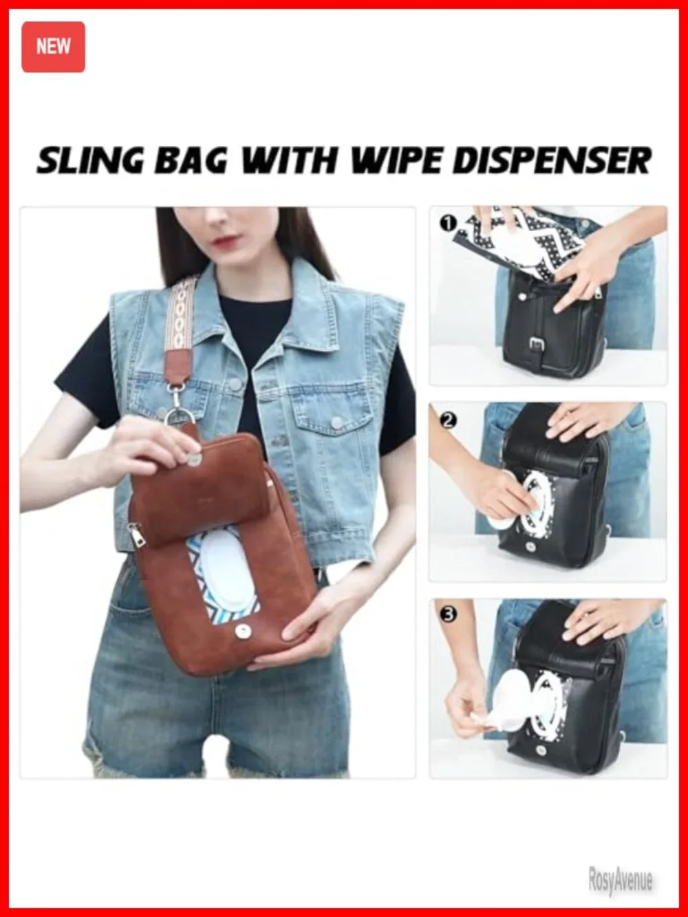 Vegan Leather Diaper Bag Crossbody Sling Purse 2-in-1 Backpack with 2 Straps